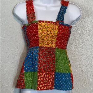 Vintage Colorful Patchwork Smocked Women's Top